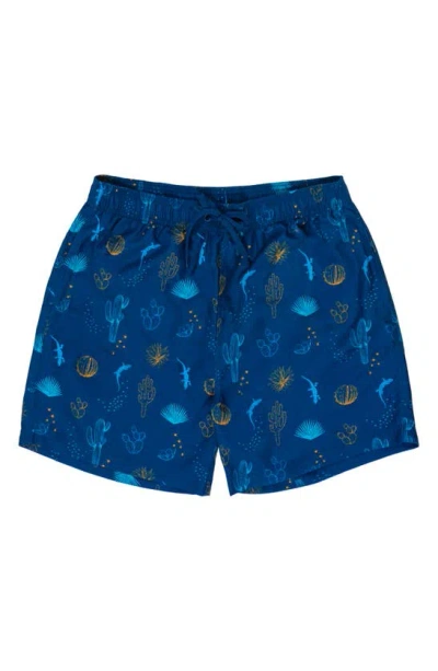 Burnside Print Swim Trunks In Blue