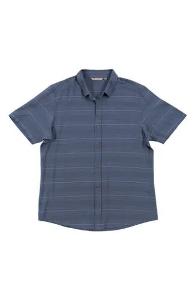 Burnside Stripe Linen & Cotton Blend Short Sleeve Button-up Shirt In Blue