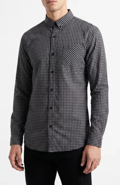 Burnside Technical Stretch Gingham Button Down Shirt In Grey/ Black