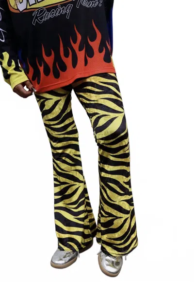 Burnt Toast/emy Ave Zebra Print Velvet Flare Pant In Black/yellow In Multi