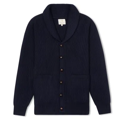 Burrows And Hare Men's Blue Shawl Neck Cashmere & Merino Cardigan - Navy