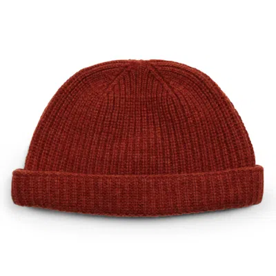 Burrows And Hare Men's Red Lambswool Beanie Hat - Rust In Gray