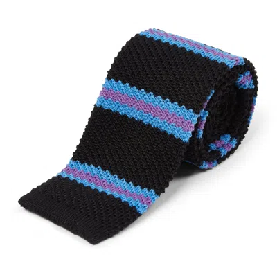 Burrows And Hare Knitted Tie In Black/blue/purple