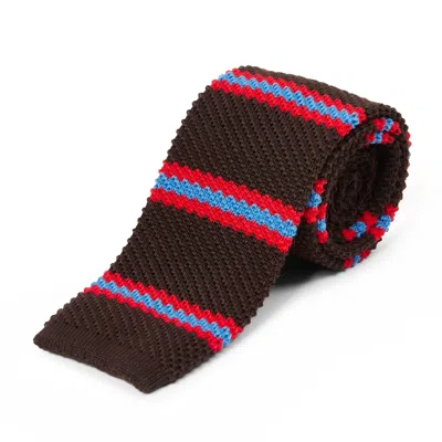 Burrows And Hare Knitted Tie In Blue/brown/red