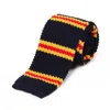BURROWS AND HARE MEN'S WOOL KNITTED TIE - STRIPE NAVY, RED & YELLOW
