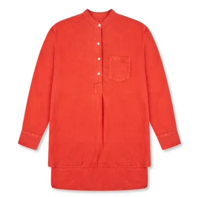 Burrows And Hare Red Women's Linen Tunic Shirt - Rust In Orange