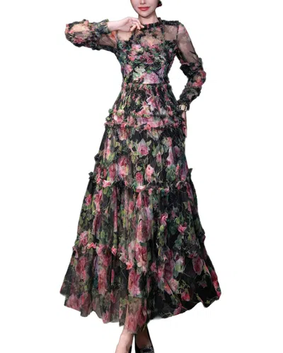 Burryco Black Printed Maxi Dress In Burgundy