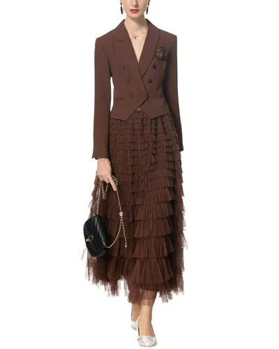 Burryco Blazer & Skirt Set In Brown