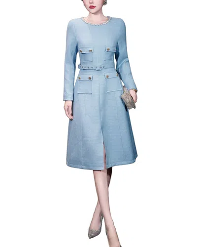 Burryco Blue Solid Midi Dress In Animal Print