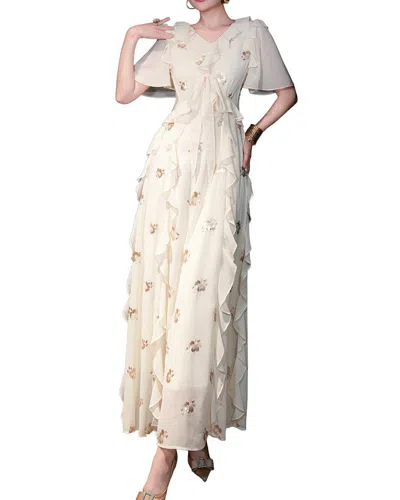 Burryco Embellished Short Sleeve Maxi Dress In Neutral