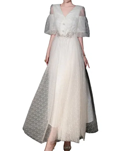 Burryco Embellished Short Sleeve Maxi Dress In White