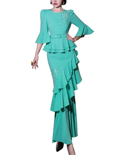 Burryco Green Solid Maxi Dress In Blue