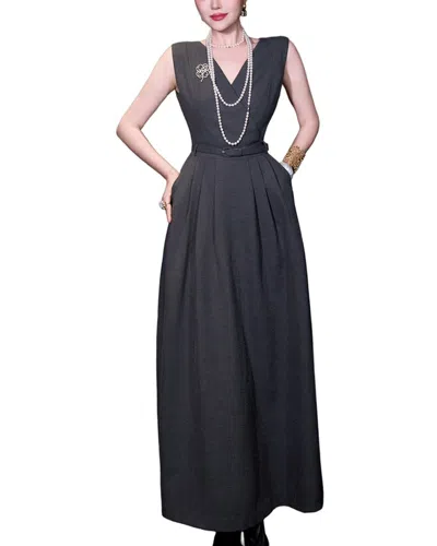 Burryco Grey Solid Maxi Dress In Black