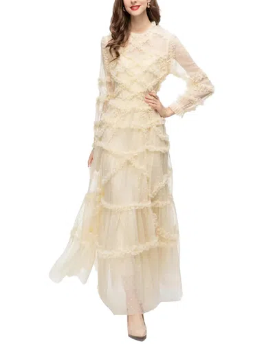 Burryco Long Sleeve Embellished Maxi Dress In Neutral