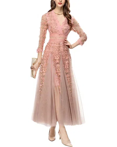 Burryco Long Sleeve Embellished Maxi Dress In Pink