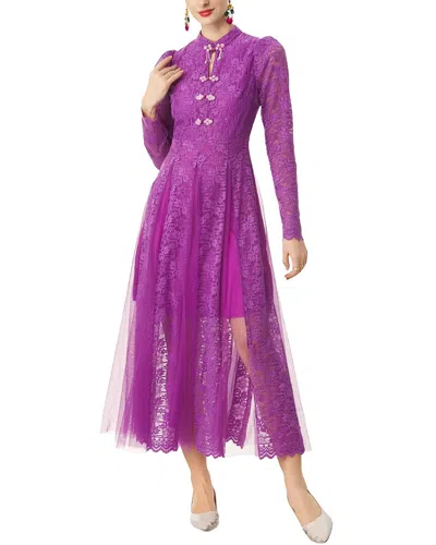 Burryco Long Sleeve Midi Dress In Purple
