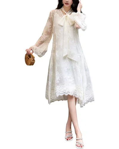 Burryco Long Sleeve Midi Dress In White