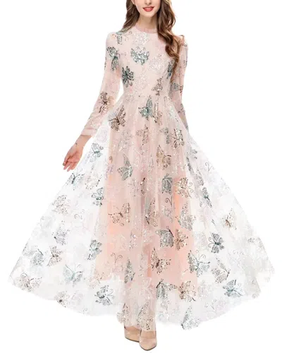 Burryco Long Sleeve Printed Maxi Dress In White