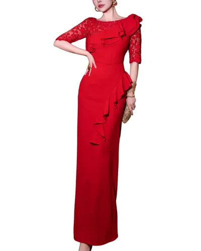Burryco Red Solid Maxi Dress In Multi