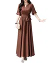 Burryco Short Sleeve Solid Maxi Dress In Brown