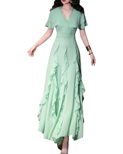Burryco Short Sleeve V Neck Maxi Dress In Green