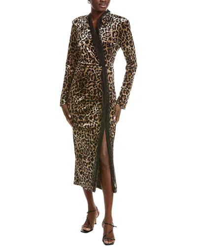 Burryco Tan Embellished Maxi Dress In Animal Print