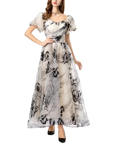 Burryco White Printed Maxi Dress In Multi