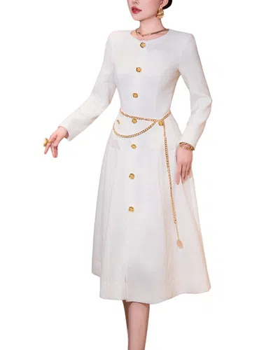 Burryco White Solid Midi Dress In Multi