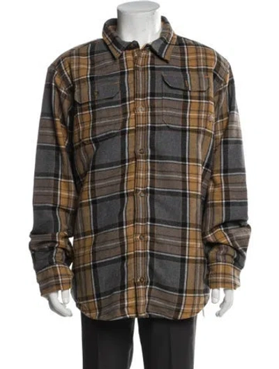 Pre-owned Burton Plaid Print Puffer Coat In Brown