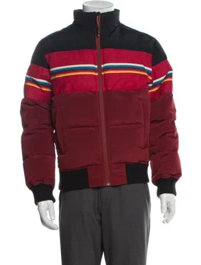 Pre-owned Burton Striped Puffer Coat In Red