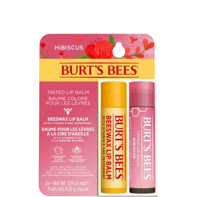 Burt's Bees Beeswax Lip Balm And Hibiscus Tinted Lip Balm Duo Gift Set In Multi