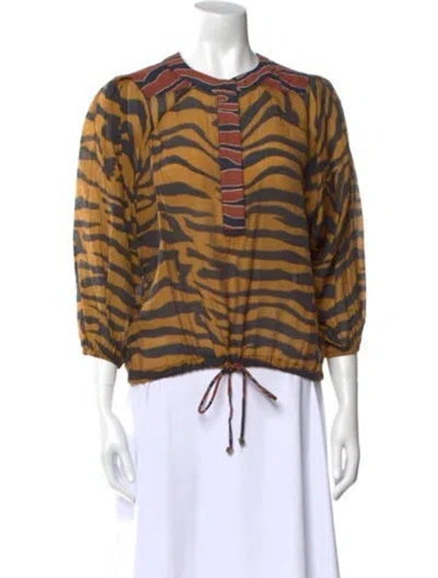 Pre-owned Buru Animal Print Crew Neck Top In Brown