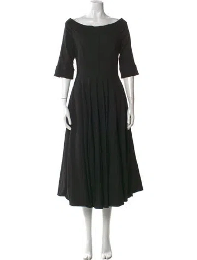 Pre-owned Buru Bateau Neckline Midi Length Dress In Black