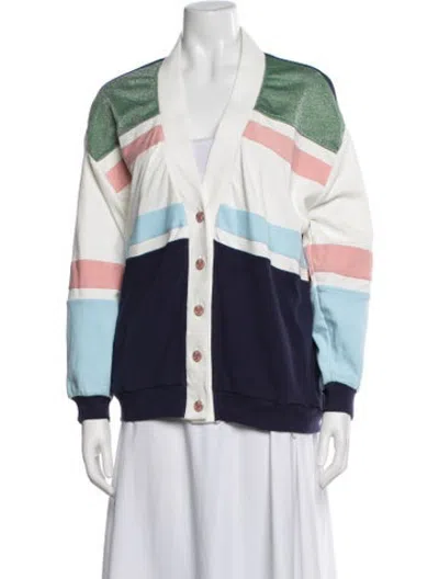 Pre-owned Buru Colorblock Pattern Jacket In White