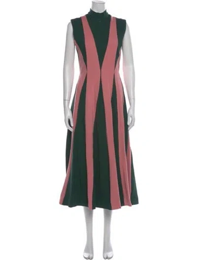 Pre-owned Buru Colorblock Pattern Midi Length Dress In Green