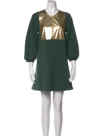 Pre-owned Buru Crew Neck Mini Dress In Green
