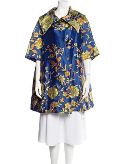 Pre-owned Buru Floral Print Coat In Blue