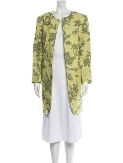 Pre-owned Buru Floral Print Coat In Green