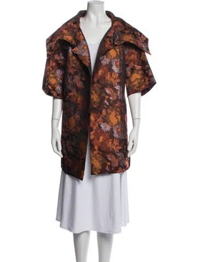 Pre-owned Buru Floral Print Coat In Orange