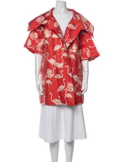 Pre-owned Buru Floral Print Coat In Red