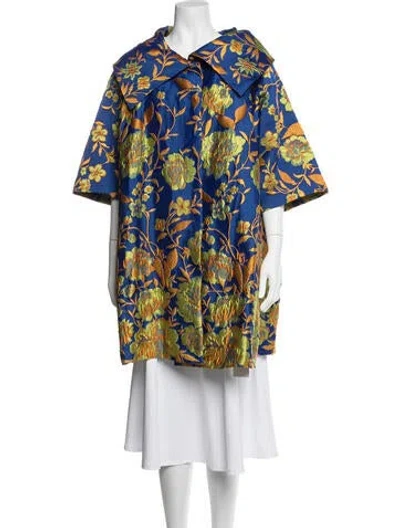 Pre-owned Buru Floral Print Coat W/ Tags In Blue