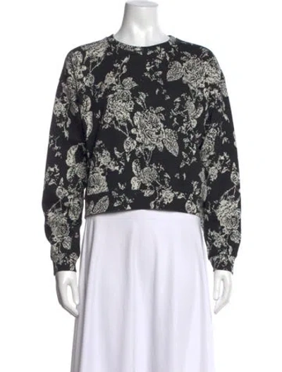 Pre-owned Buru Floral Print Crew Neck Sweatshirt In Black