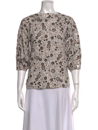 Pre-owned Buru Floral Print Crew Neck Top In Neutrals