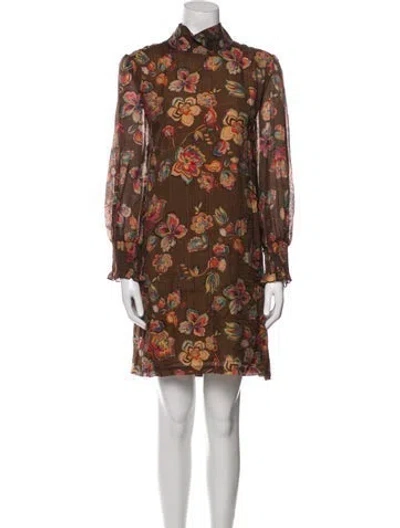 Pre-owned Buru Floral Print Knee-length Dress In Brown