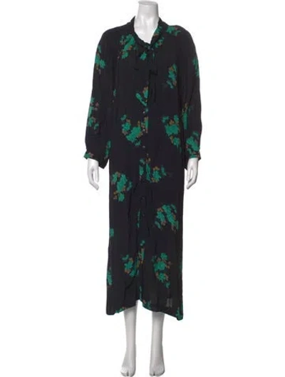 Pre-owned Buru Floral Print Long Dress In Black