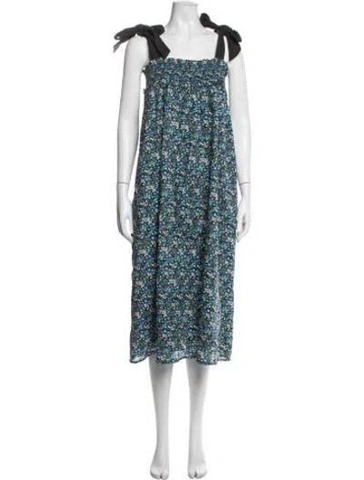 Pre-owned Buru Floral Print Long Dress In Blue