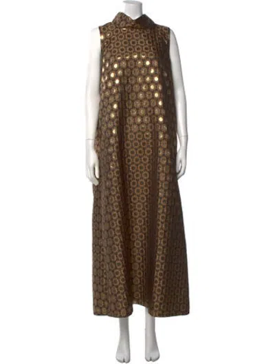 Pre-owned Buru Floral Print Long Dress In Brown