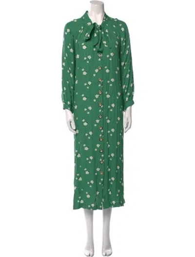 Pre-owned Buru Floral Print Long Dress In Green