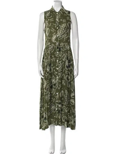 Pre-owned Buru Floral Print Long Dress In Green