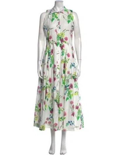 Pre-owned Buru Floral Print Long Dress In Green